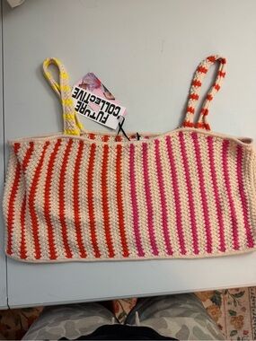 Striped Crochet Crop Top with Pink and Orange Stripes